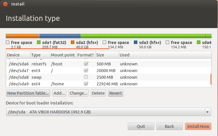 Your new partitions appear at the end of the disk.