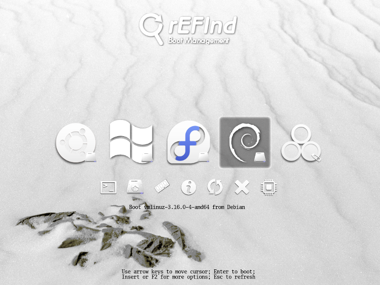 The Snowy theme uses predominantly white
    icons and a background image to match its name